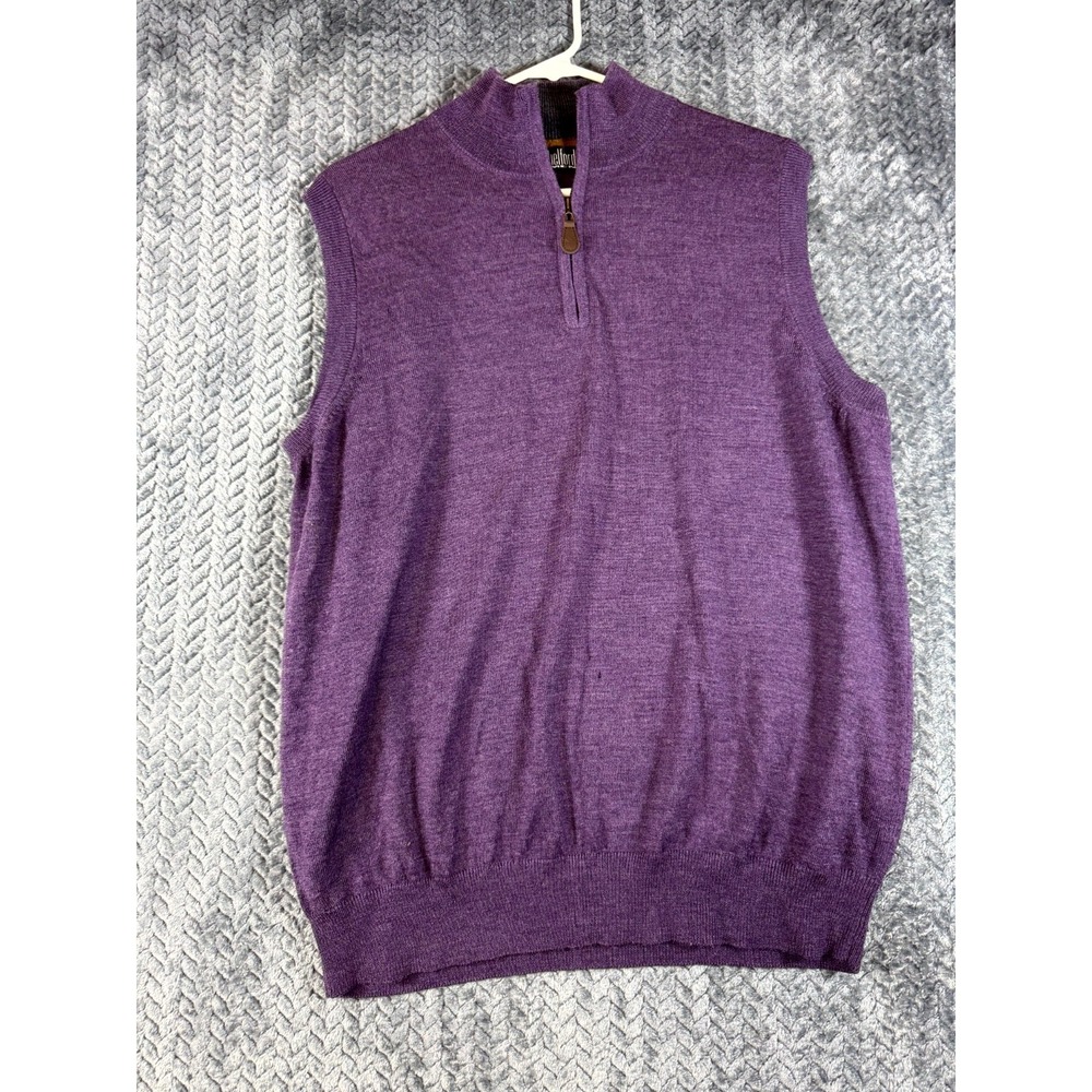 Belford Extrafine Merino Wool‎ Vest Sweater Mens Large Purple Mock Neck 1/4 Zip